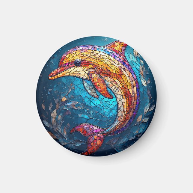 Delfin i intrikat konstglas konstnärlig stil magnet (Framsidan)