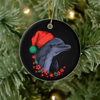 Delfin jul Santa hatt röda blommor stjärnor hav Julgransprydnad Keramik