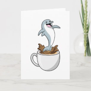 Delfin med kopp kaffe kort