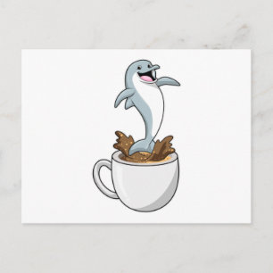 Delfin med kopp kaffe vykort