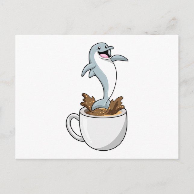 Delfin med kopp kaffe vykort (Framsida)