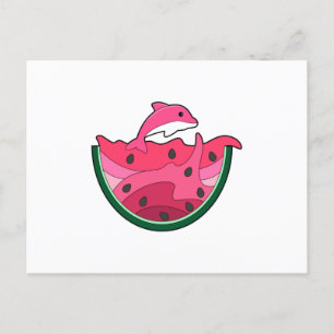 Delfin med vattenmelon vykort