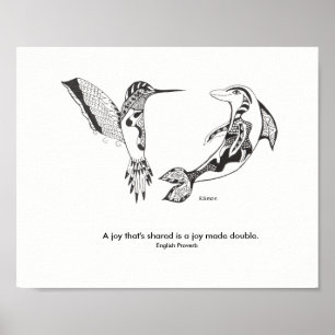 Delfin- och Hummingbirdglädjeaffisch Poster