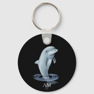 Delfin och monogram på svart nyckelring