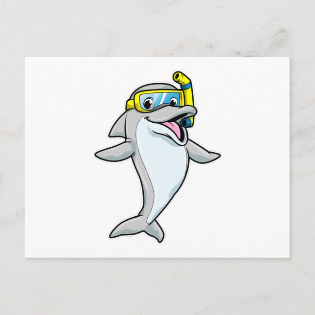 Delfin på dykning med snorkel vykort (Framsida)