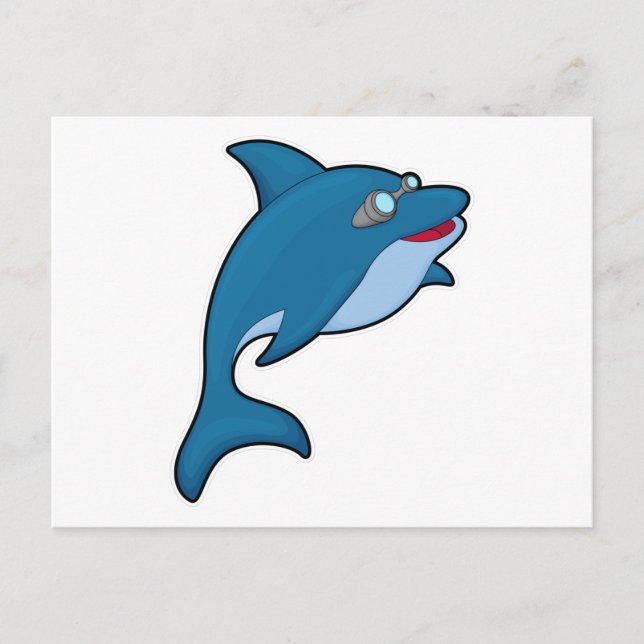 Delfin på simning med simdator vykort (Framsida)