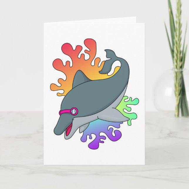 Delfin på Simning med Simglasögon Kort (Framsida)