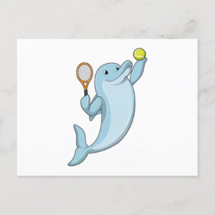 Delfin på tennis med tennisracket vykort