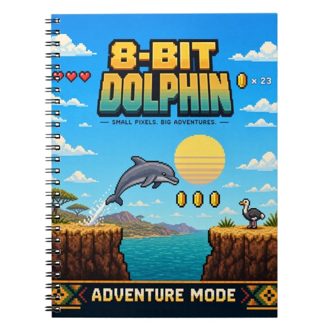 Delfin, Retro 8-Bit Pixelkonst Anteckningsbok (Framsidan)