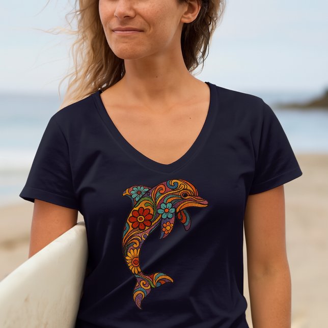 Delfin Retro Psykedelisk Konst T Shirt (Skapare uppladdad)
