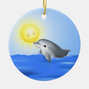 Delfin & sol julgransprydnad keramik