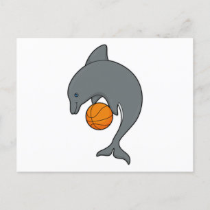 Delfin som basketbollspelare med basketboll vykort