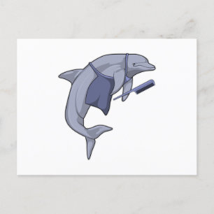 Delfin som frisör med kam vykort