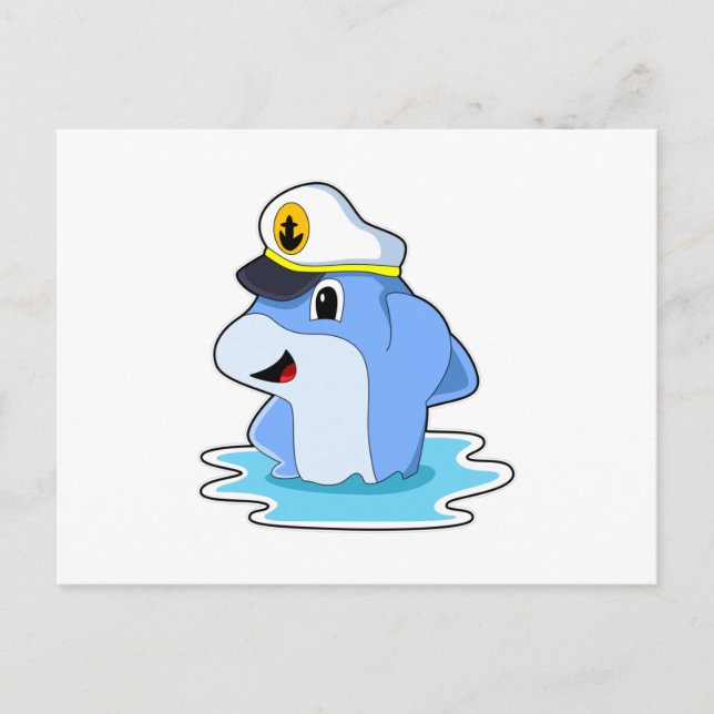 Delfin som kapten med hatt vykort (Framsida)