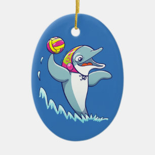Delfin som kastar bollstunderna som leker julgransprydnad keramik