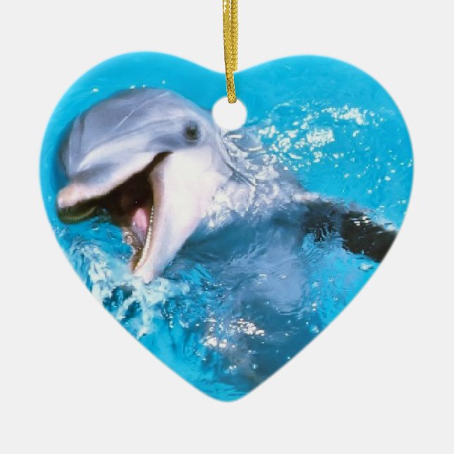 Delfin som ler 2 julgransprydnad keramik (Framsidan)