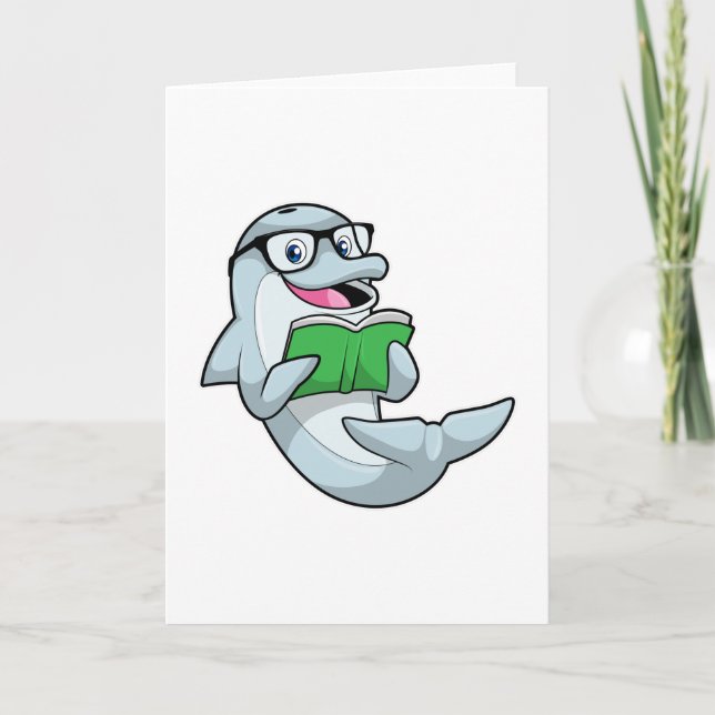 Delfin som nörd med glasögon och bok kort (Framsida)