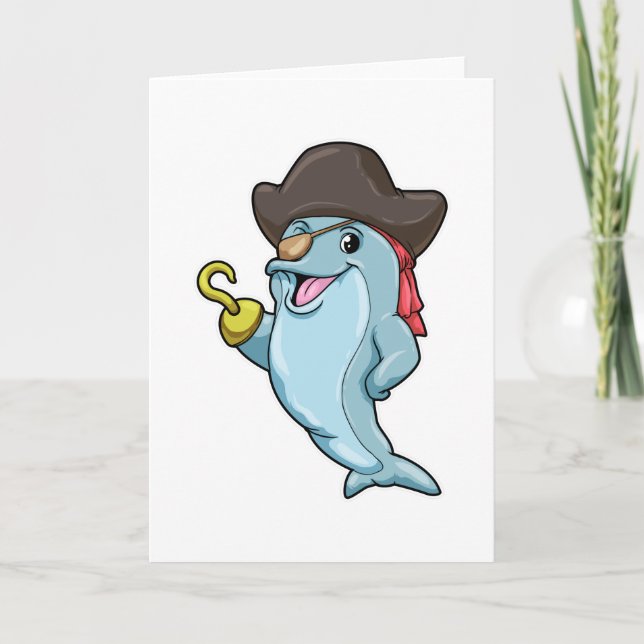 Delfin som pirat med ögonlapp och krokhand kort (Framsida)