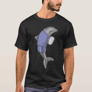 Delfin som sekreterare med hög med papper t shirt