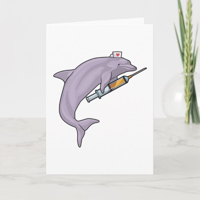 Delfin som sjuksköterska med spruta kort (Framsida)
