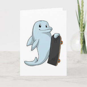 Delfin som skateboardåkare med skateboard kort