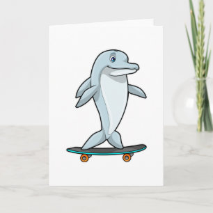 Delfin som skateboardåkare med skateboard kort