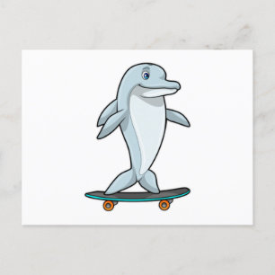 Delfin som skateboardåkare med skateboard vykort