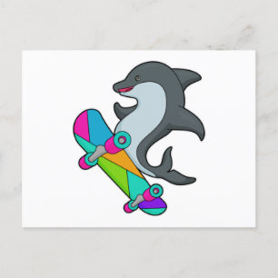 Delfin som skater med skateboard vykort