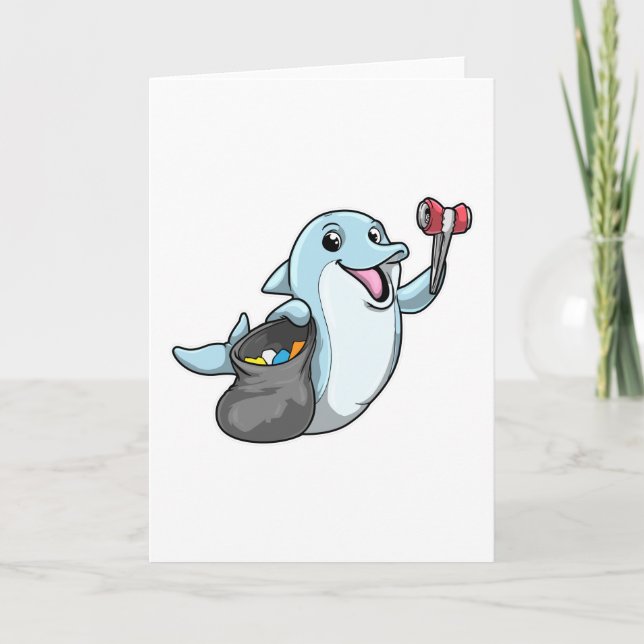 Delfin som städare med soptrasa kort (Framsida)