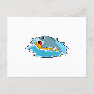 Delfin som surfar med surfbräda vykort