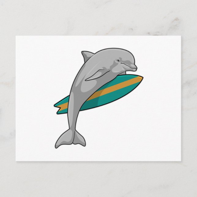 Delfin som surfar med surfbräda vykort (Framsida)