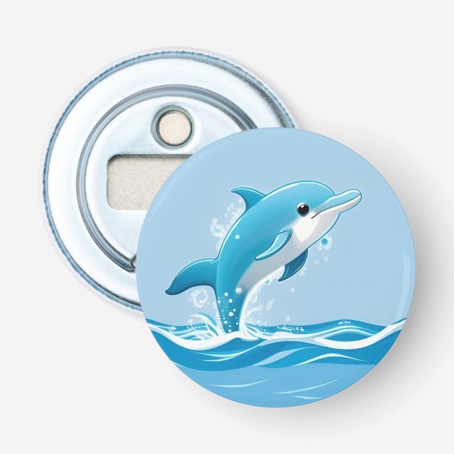 Delfin Söt Hav Blå Lekfull Design Flasköppnare (Framsidan)
