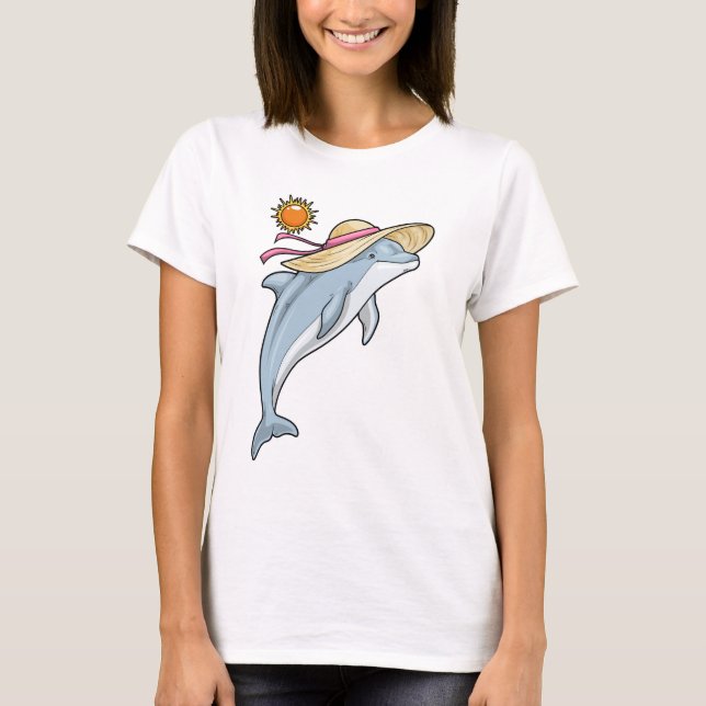 Delfin Strand halmhatt Sommar T Shirt (Framsida)