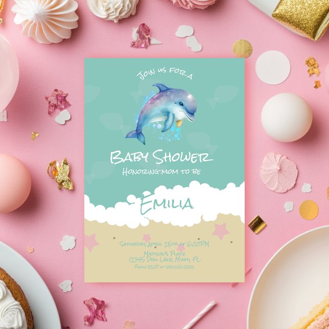 Delfin Strand Hav Bebis Baby Shower Inbjudningar (Skapare uppladdad)