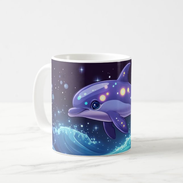 delfin Tecknad Stil livfull Söt Färgrik Kaffe Kaffemugg (Framsida vänster)