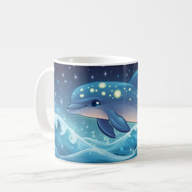 delfin Tecknad Stil livfull Söt Färgrik Kaffe Kaffemugg (Framsida vänster)