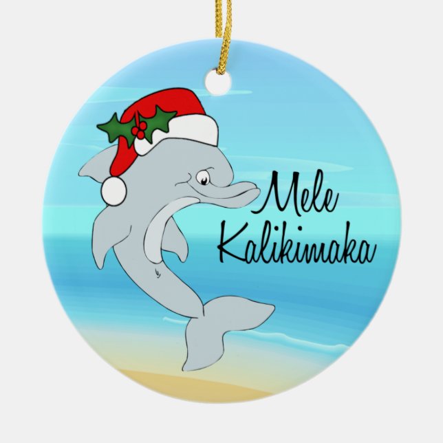 Delfin Tropisk Hawaiiansk Julprydnad Julgransprydnad Keramik (Framsidan)