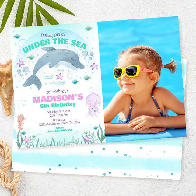 Delfin Under havet Födelsedagsinbjudan Foto Inbjudningar (Skapare uppladdad)
