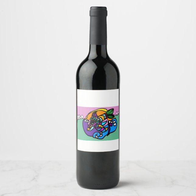 Delfin våg  vinflaska etikett (Framsida)