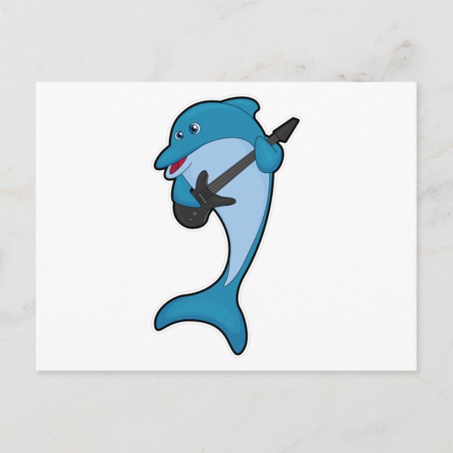 Delfin vid musik med gitarr vykort (Framsida)