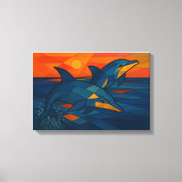 Delfine im kubistischen Stil  Canvastryck