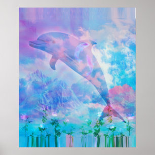 Delfinen från Vaporwave i himlar Poster