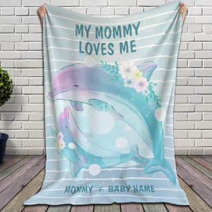 Delfiner från mamma och Baby med blommor Mamma me Fleecefilt