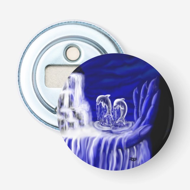 Delfiner, hand i tidningar flasköppnare (Framsidan)