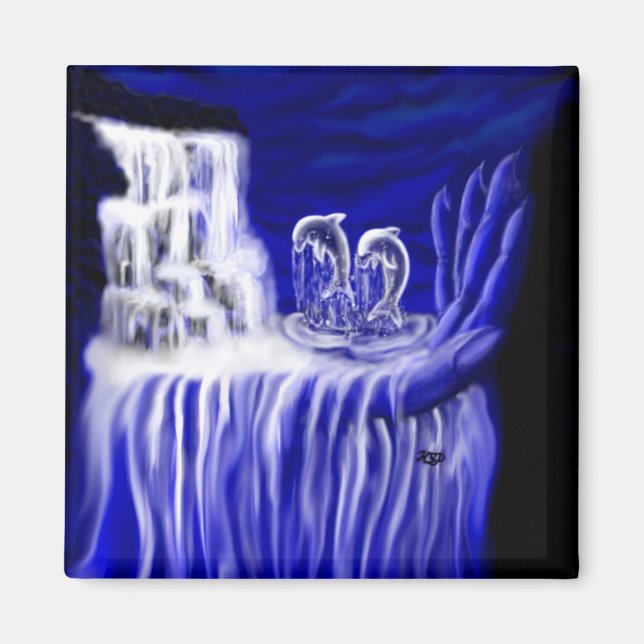 Delfiner, hand i tidningar magnet (Framsidan)