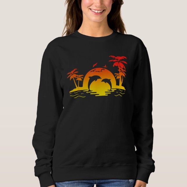 Delfiner Hoppar Strand Solnedgång Ö T Shirt (Framsida)