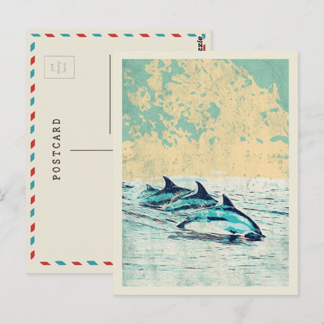 Delfiner i Atlantens vykort (Fram/baksida)