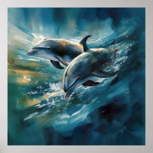 Delfiner i Blå oceanen Poster