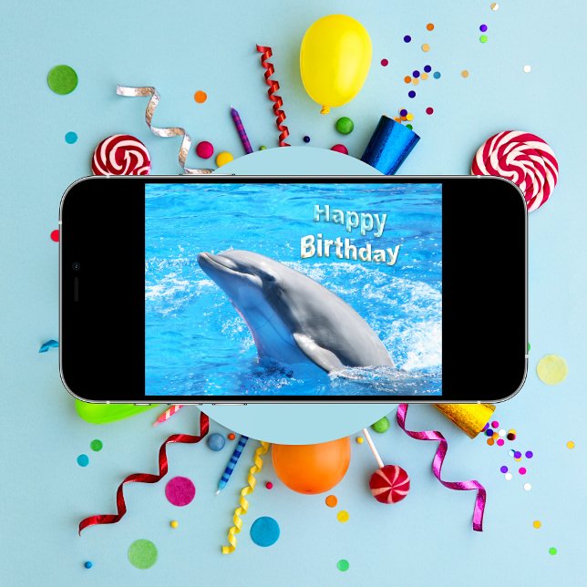 Delfiner i Grattis på födelsedagen-kortet Vatten Kort (Dive into Birthday Joy: Make a Splash with this Playful Dolphin Card!)