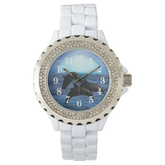 Delfiner i månljus armbandsur (Framsida)
